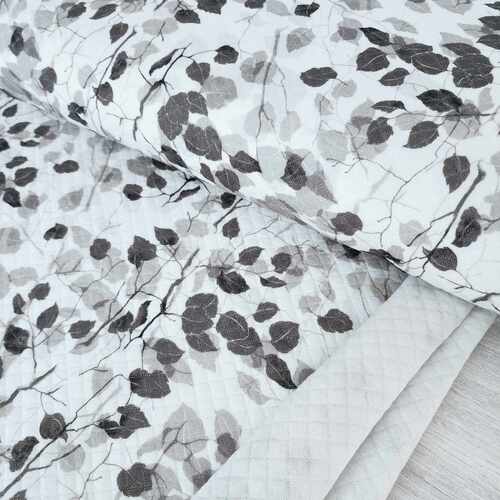 *REMNANT 125cm* European Quilted Knit, Oeko-Tex, Diamonds, Leaves Grey