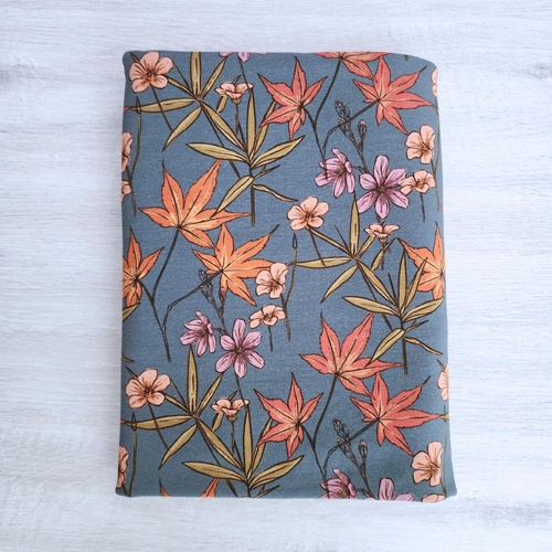 *REMNANT 106cm* European Modal Blend French Terry Knit, Autumn Flowers Steel Teal