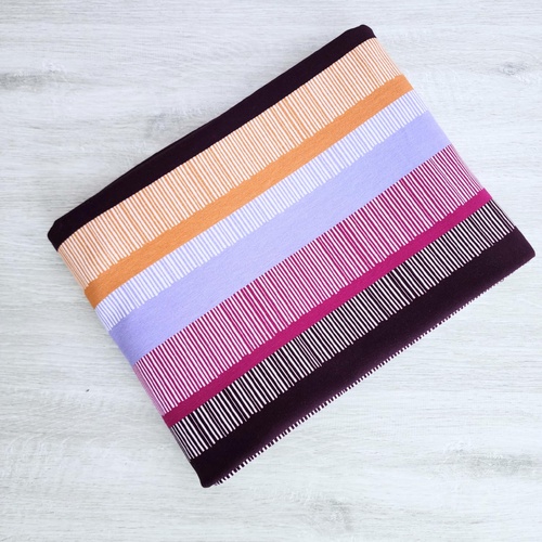*REMNANT 130cm* European Cotton Elastane Jersey, Oeko-Tex, Cosy Stripes Plum
