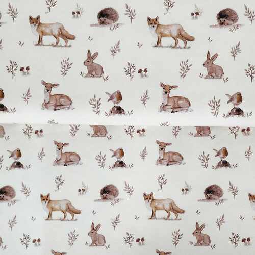 *REMNANT 129cm* European Cotton Elastane Jersey, Oeko-Tex, Forest Friends Cream