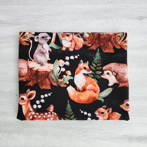 *REMNANT 85cm* European Cotton Elastane Jersey, GOTS Organic, Forest Friends Black