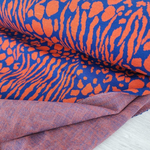 *REMNANT 161cm* European Cotton Jacquard Knit, Oeko-Tex, Coral Orange/Blue