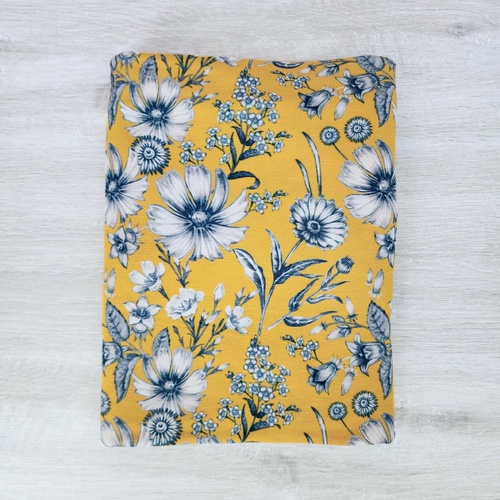 *REMNANT 144cm* European Viscose Jersey Knit, Flowers Yellow