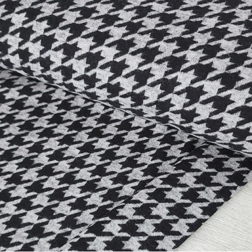 Cosy Stretch Cotton Knit Flannel, Houndstooth Black/Grey