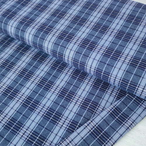 *REMNANT 156cm* European Cotton Flannel, Plaid Denim Blue/White