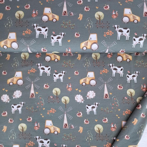 European Cotton Elastane Jersey, Oeko-Tex, Farm Life Dark Fern