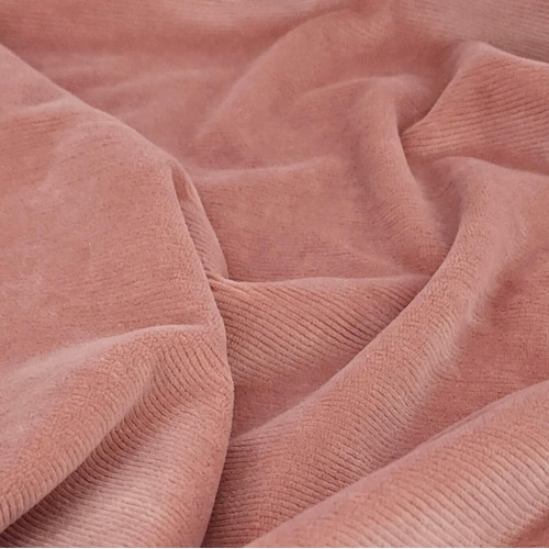 Fine Ribbed Stretch Velour Knit, Oeko-Tex, Nude Blush