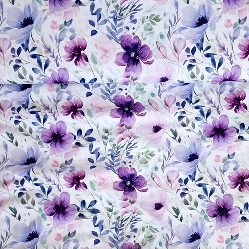 European Cotton Elastane Jersey, Oeko-Tex, Lilac Flowers
