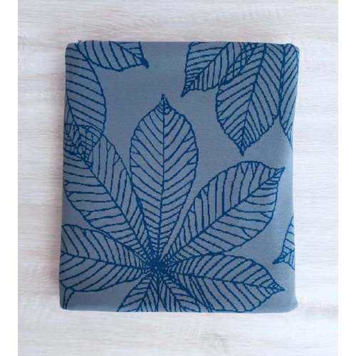 *REMNANT 167cm* European Cotton Jacquard Knit, Oeko-Tex, Leaves Steel Teal