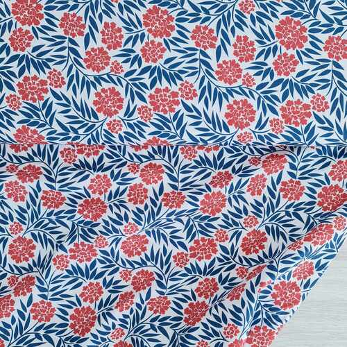 *REMNANT 67cm* European Lightweight Woven Cotton, Oeko-Tex, Flowers Red Blue