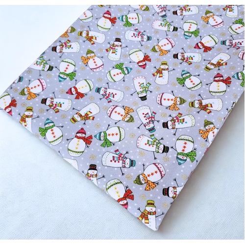 *REMNANT 151cm* Makower UK, Santa Express, Snowman Silver Metallic
