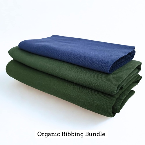 *3 PIECE REMNANT PACK* Tygdrommar GOTS Organic Ribbing, Green & Blue