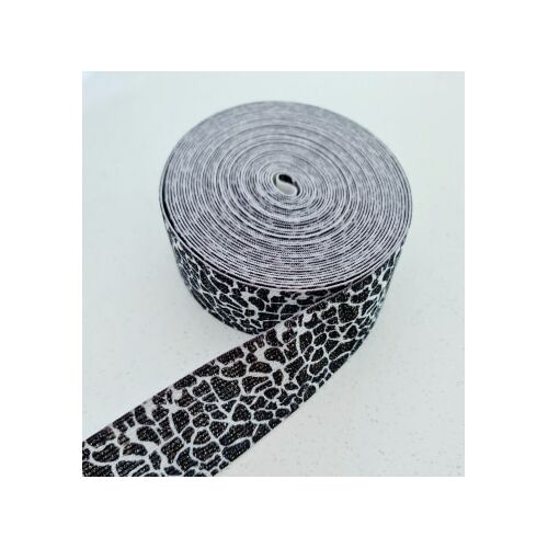 *REMNANT 93cm* Waistband Elastic, 35mm Glitter Animal Print Black/Silver