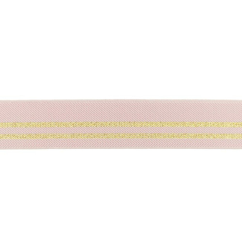 *REMNANT 171cm* Waistband Elastic, High Density 30mm Lurex Gold Lines Old Pink