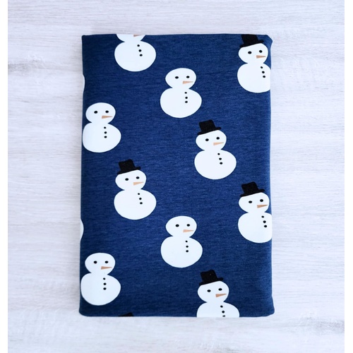 *REMNANT 117cm* Tygdrommar, GOTS Organic Jersey, Snowman Dark Blue