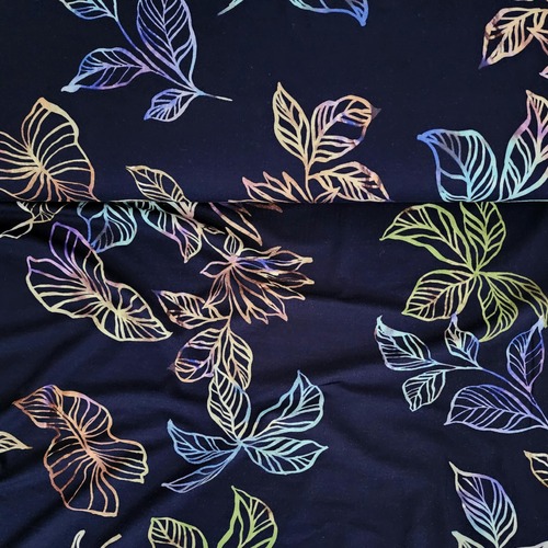 *REMNANT 66cm* European Viscose Jersey Knit, Oeko-Tex, Leaves Navy