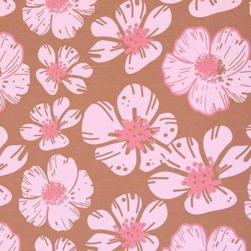 European Modal/Cotton Blend Elastane French Terry Knit, Hibiscus Pink/Camel