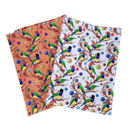 *2 PIECE XMAS BUNDLE DEAL* KK Fabrics, A Wild & Colourful Christmas, Festive Finch's White & Peach