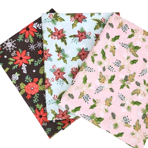 *3 PIECE XMAS BUNDLE DEAL* Riley Blake Designs, Main Charcoal, Winter Blooms Mint & Winter Blooms Pink