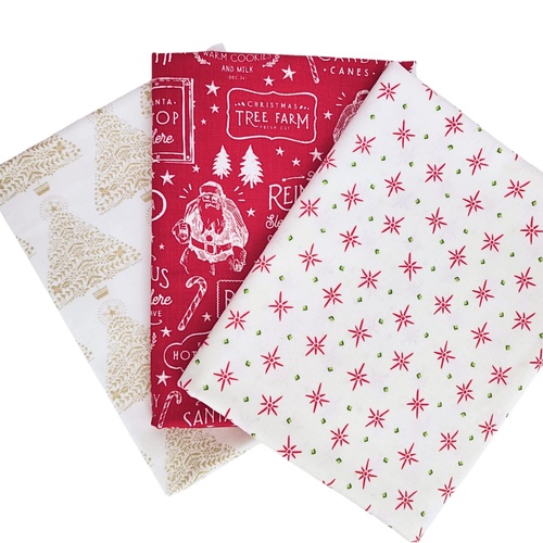 *3 PIECE XMAS BUNDLE DEAL* Festive Trees Cream Metallic, Star Bright Cream & Icons Red