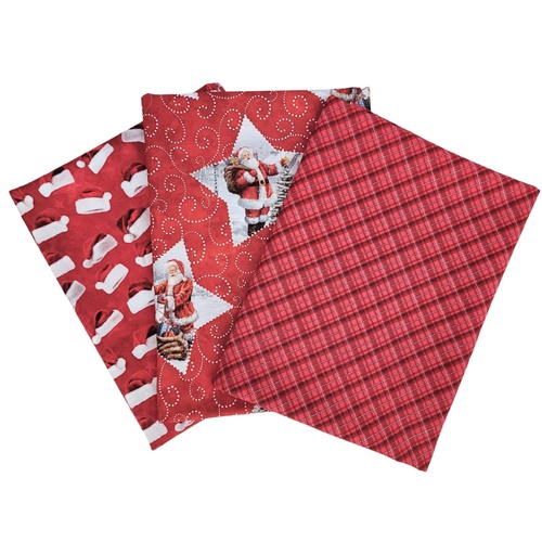 *3 PIECE XMAS BUNDLE DEAL* Santa Claus Hats Allover Red, Plaid Scarlet Silver Metallic & Santas Red