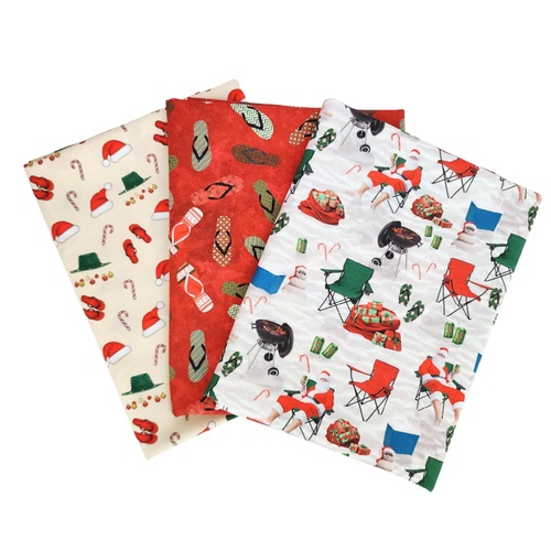 *3 PIECE XMAS BUNDLE DEAL* KK Fabrics, Christmas Wear Cream, Thongs Allover Red & Christmas Holiday Allover