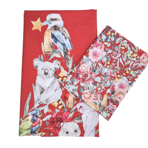 *2 PIECE XMAS BUNDLE DEAL* Devonstone Collection, Bush Celebration, Panel Red 70cm & Aussie Floral Red