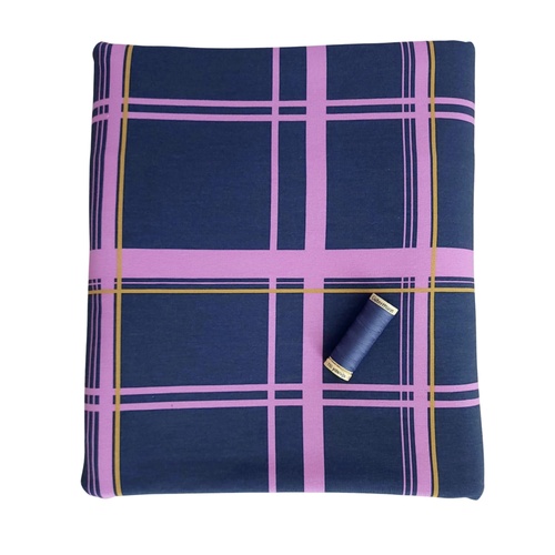 *2 PIECE REMNANT BUNDLE*  European Modal Blend French Terry Knit, Grid Jumbo Pink Blue & Thread