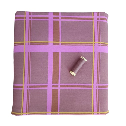 *2 PIECE REMNANT BUNDLE* European Modal Blend French Terry Knit, Grid Jumbo Pink Hazelnut & Thread