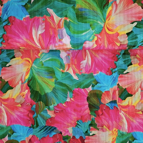 European Cotton Ribbed Pointelle Jersey, Oeko-Tex, Tropical Hibiscus