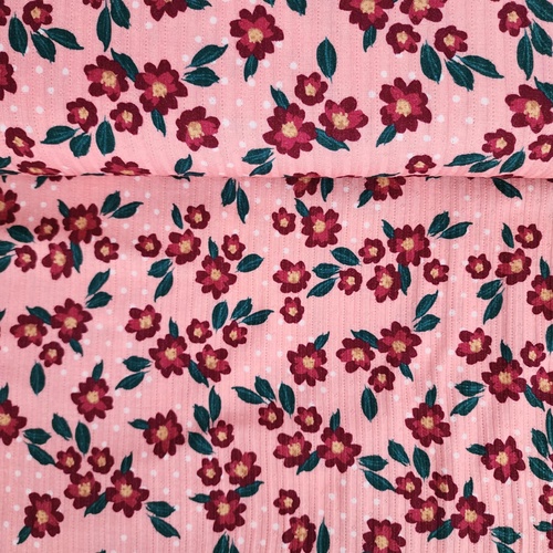 European Cotton Ribbed Pointelle Jersey, Oeko-Tex, Sweet Flowers