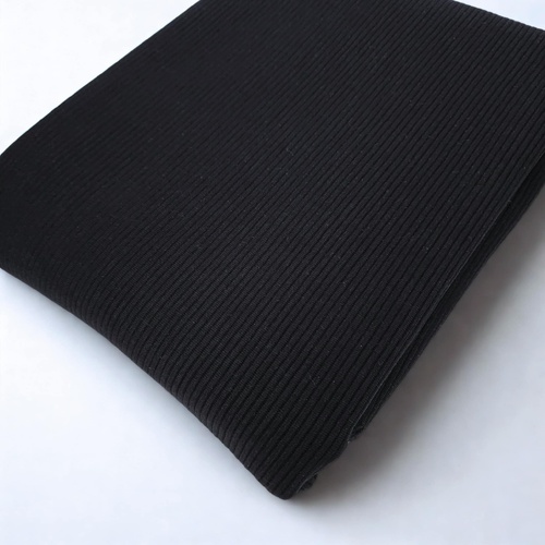 *REMNANT 115cm* European Heavy Cotton Ribbed Knit, Oeko-Tex, Black