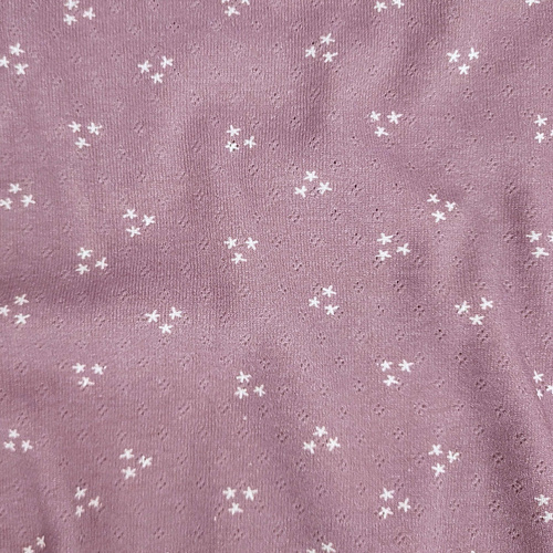 European Cotton Pointelle Jersey Knit, Oeko-Tex, Dainty Star Dark Wisteria