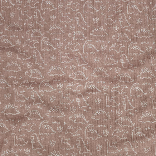 European Cotton Ribbed Pointelle Jersey, Oeko-Tex, Dinosaurs Hazelnut