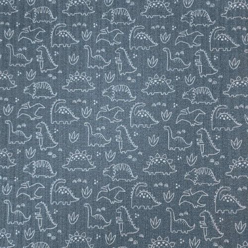 European Cotton Ribbed Pointelle Jersey, Oeko-Tex, Dinosaurs Dark Melange Sage