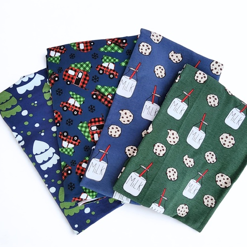 Xmas Cotton Elastane Jersey Offcuts Bundle Blue + Green