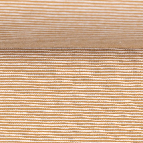 *REMNANT 90cm* European Cotton Elastane Jersey, Oeko-Tex, 1mm Yarn Dyed Stripes Light Ochre/White
