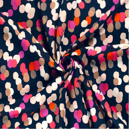 European Woven Viscose Twill, Oeko-Tex, Confetti Nights Navy