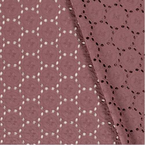*REMNANT 70cm* European Broderie Anglaise Cotton, Embroidered Flowers Dark Wisteria