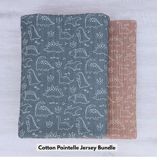 *2 PIECE BUNDLE DEAL* European Cotton Ribbed Pointelle Jersey, Oeko-Tex, Dinosaurs Hazelnut & Dark Melange Sage