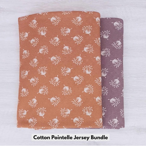 *2 PIECE BUNDLE DEAL* European Cotton Pointelle Jersey Knit, Oeko-Tex, Wildflower Dark Wisteria & Toffee
