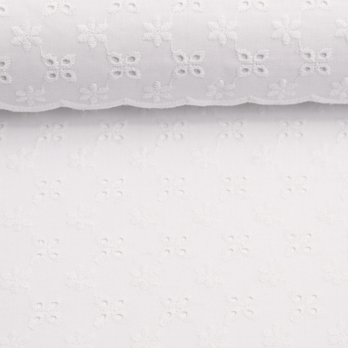 European Broderie Anglaise Cotton, Dainty Flowers Vanilla White