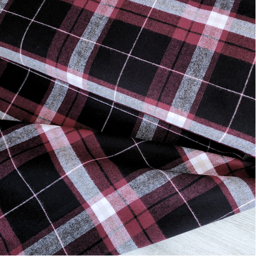 *REMNANT 164cm* European Cotton Flannel, Tartan Red/Black