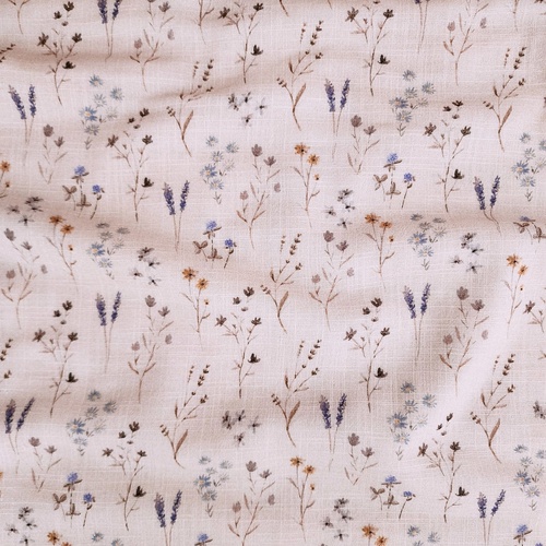 European 'Linen Look' Cotton Double Muslin, Oeko-Tex, Lavender Meadow Natural
