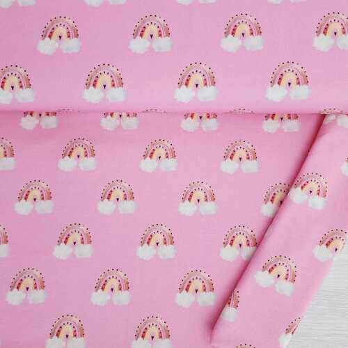 *REMNANT 76cm* European Cotton Elastane Jersey, Oeko-Tex, Rainbow Clouds Pink