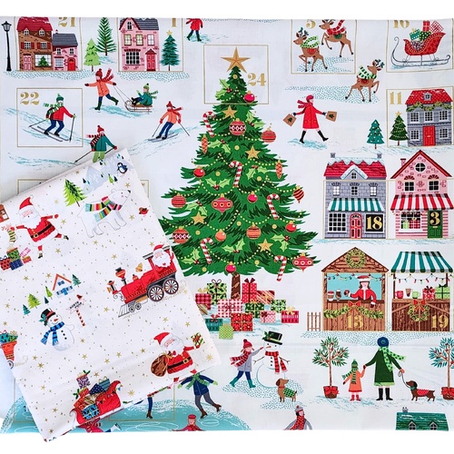 *2 PIECE BUNDLE DEAL* Makower UK, Advent Panel Metallic 60cm & Placement White Metallic