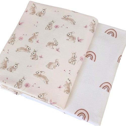 *2 PIECE BUNDLE DEAL* European Cotton Elastane Jersey, Oeko-Tex, Rainbow Dream & Sweet Bunnies Vanilla