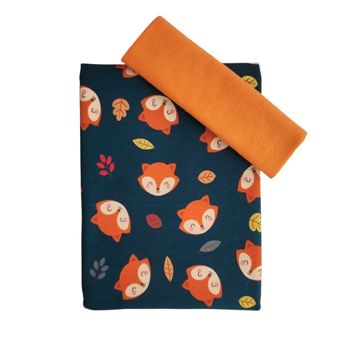 *2 PIECE BUNDLE DEAL* European Knit, Oeko-Tex French Terry, Foxes Dark Peacock/ Orange Ribbing