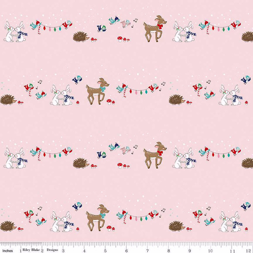 *REMNANT 120cm* Riley Blake Designs, Pixie Noel 2, Animals Pink