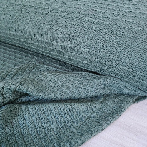 Remnant 155cm** European 100% Cotton Lattice Textured Knit, Oeko-Tex, Eucalypt